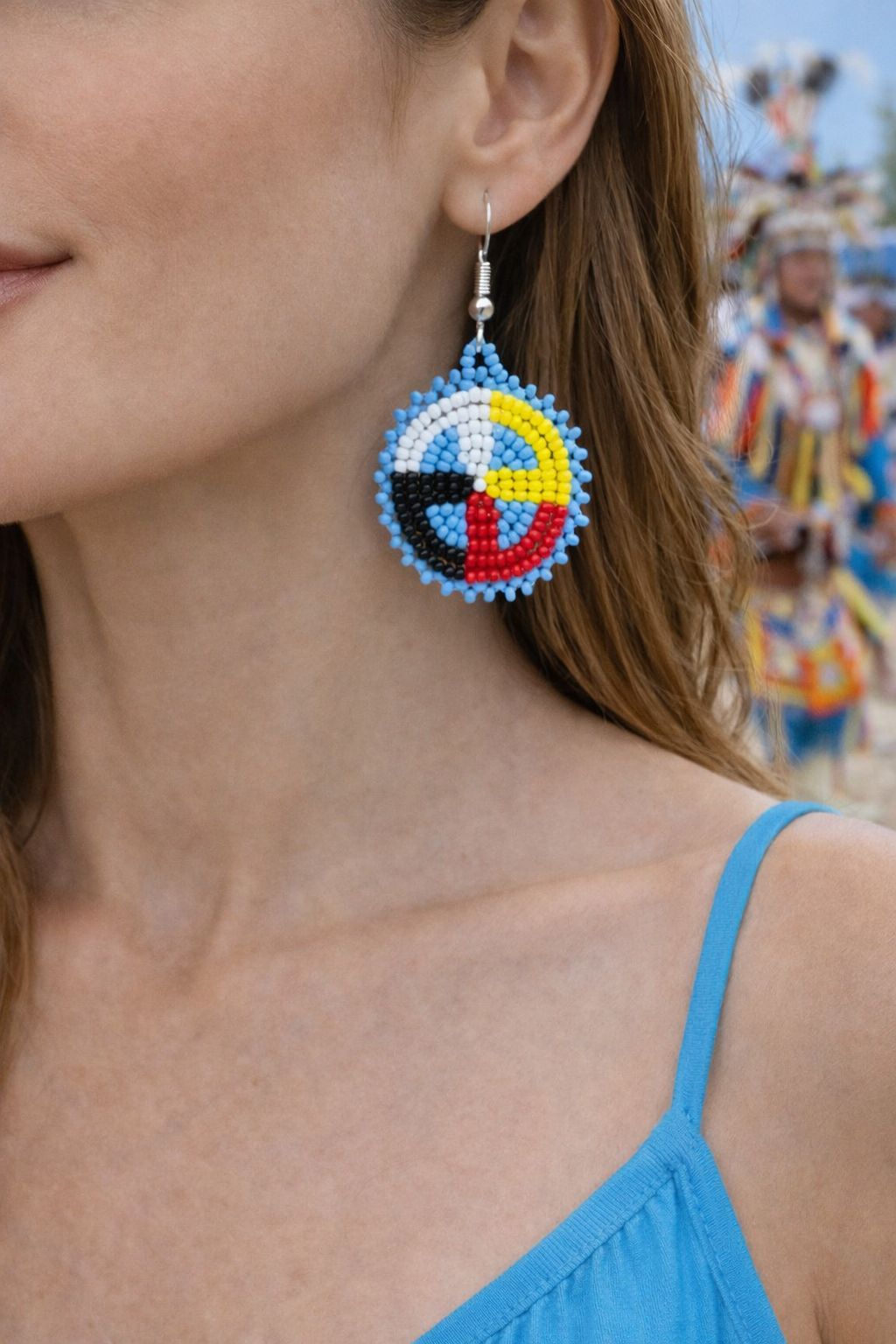 Handcrafted Blue Earrings Four Directions Medicine Wheel