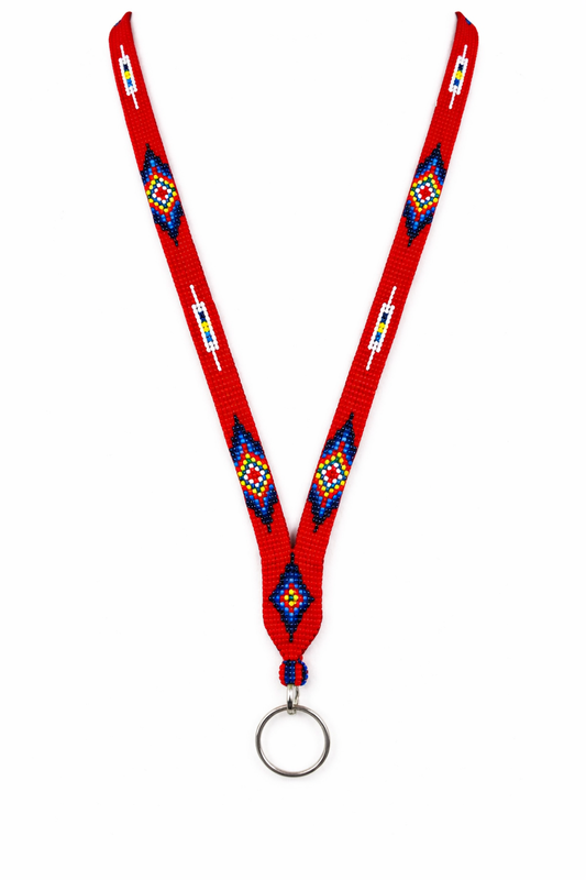 Handmade Native Inspired Red Blue Id Holder/Lanyard