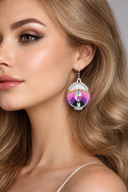 Handmade Beaded Teardrop Pink Purple Beaded earrings