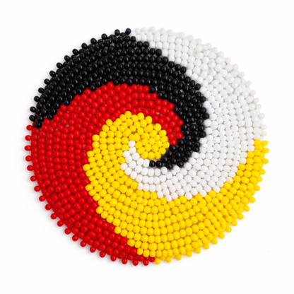 Handcrafted Czech Beaded Rosette – 2.5” Spiral Design in Red, Yellow, Black & White