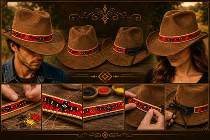 Handmade Beaded Native style Red Black Eagle Cowboy Hatband