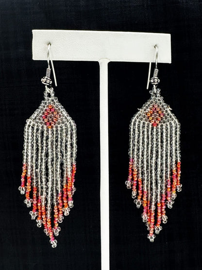 Handmade Beaded Clear Peach Drop/Dangle Earrings - Czech Beads Size 11/0 - 3.5" Length