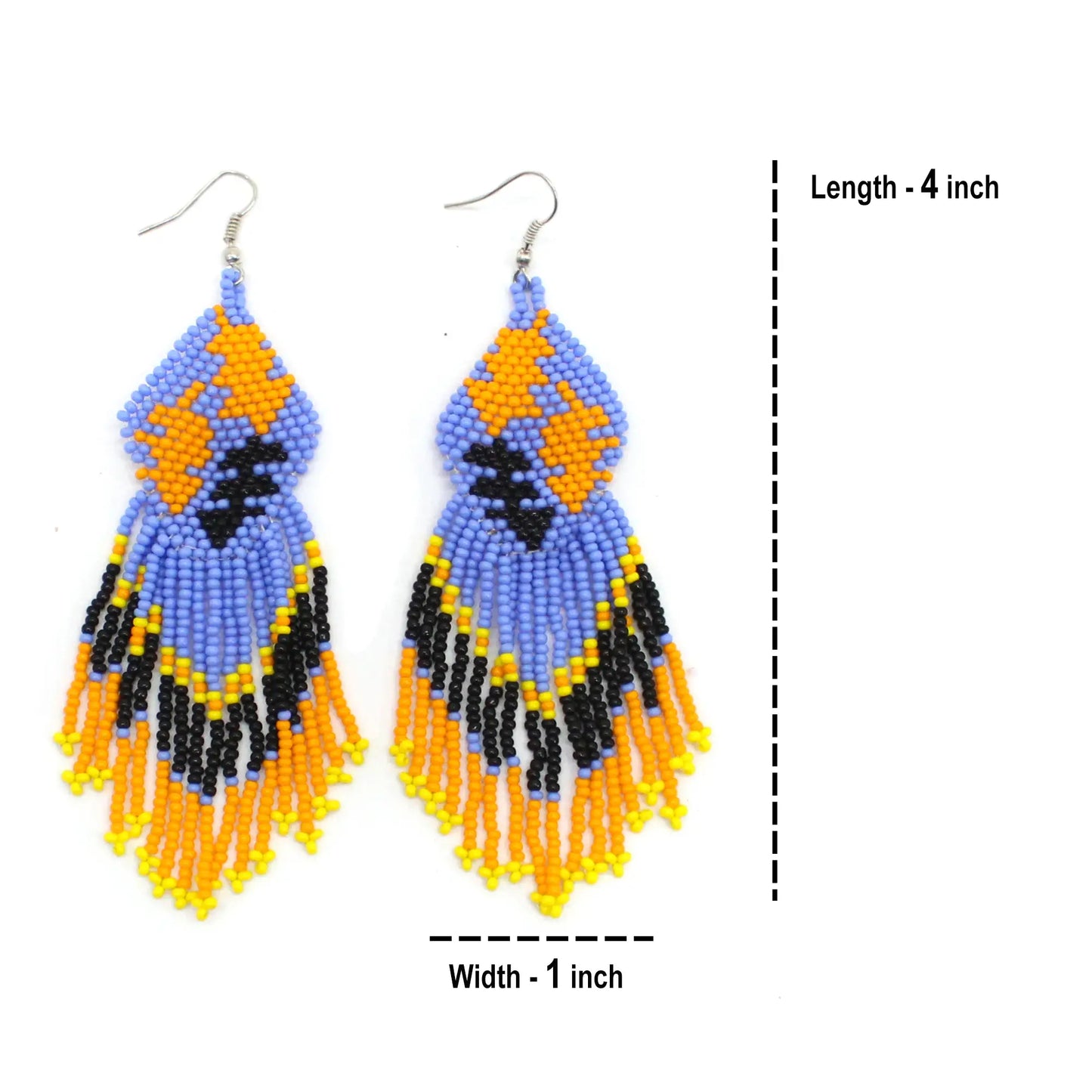 Purple Orange Black Seed Beaded Leaf Earrings