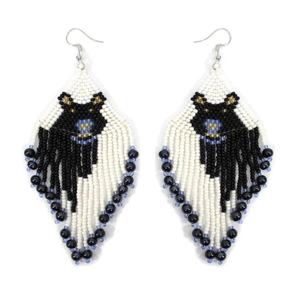 Polar Bear Black &amp; White Beaded Earrings