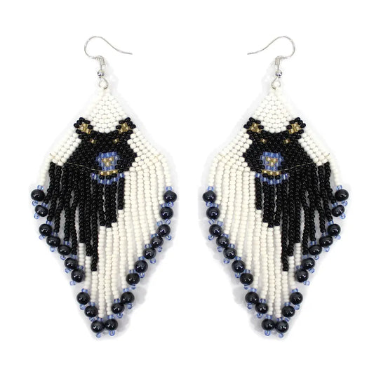 Polar Bear Black &amp; White Beaded Earrings