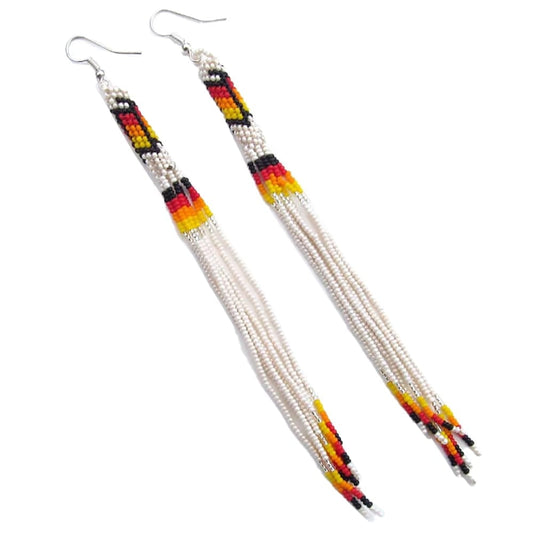 Handmade Beaded Earrings 5 Inch Long - Cream