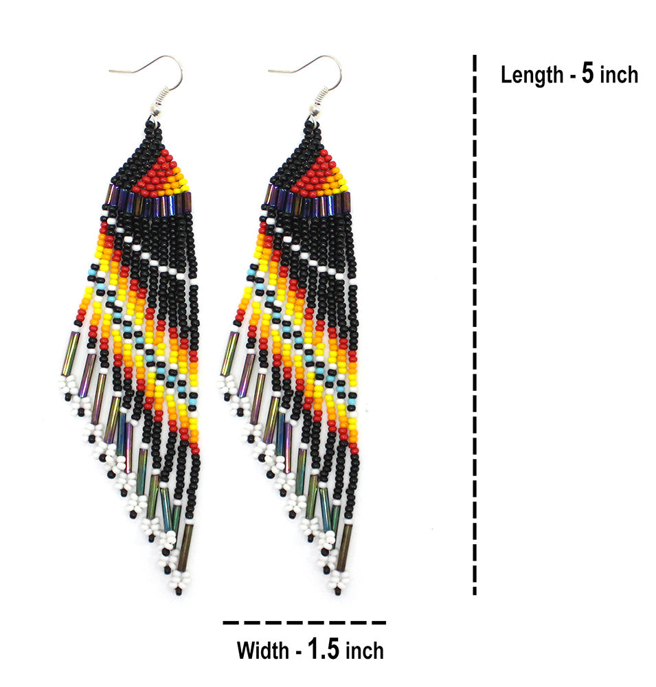 Black Multicolored Seed Beaded Earrings Handmade