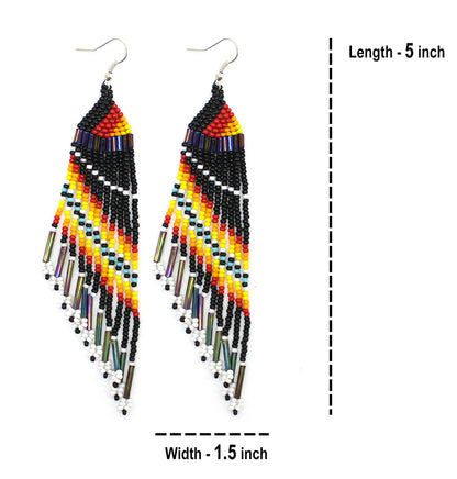 Black Multicolored Seed Beaded Earrings Handmade