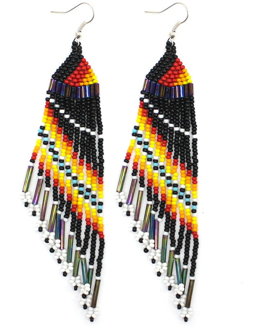 Black Multicolored Seed Beaded Earrings Handmade