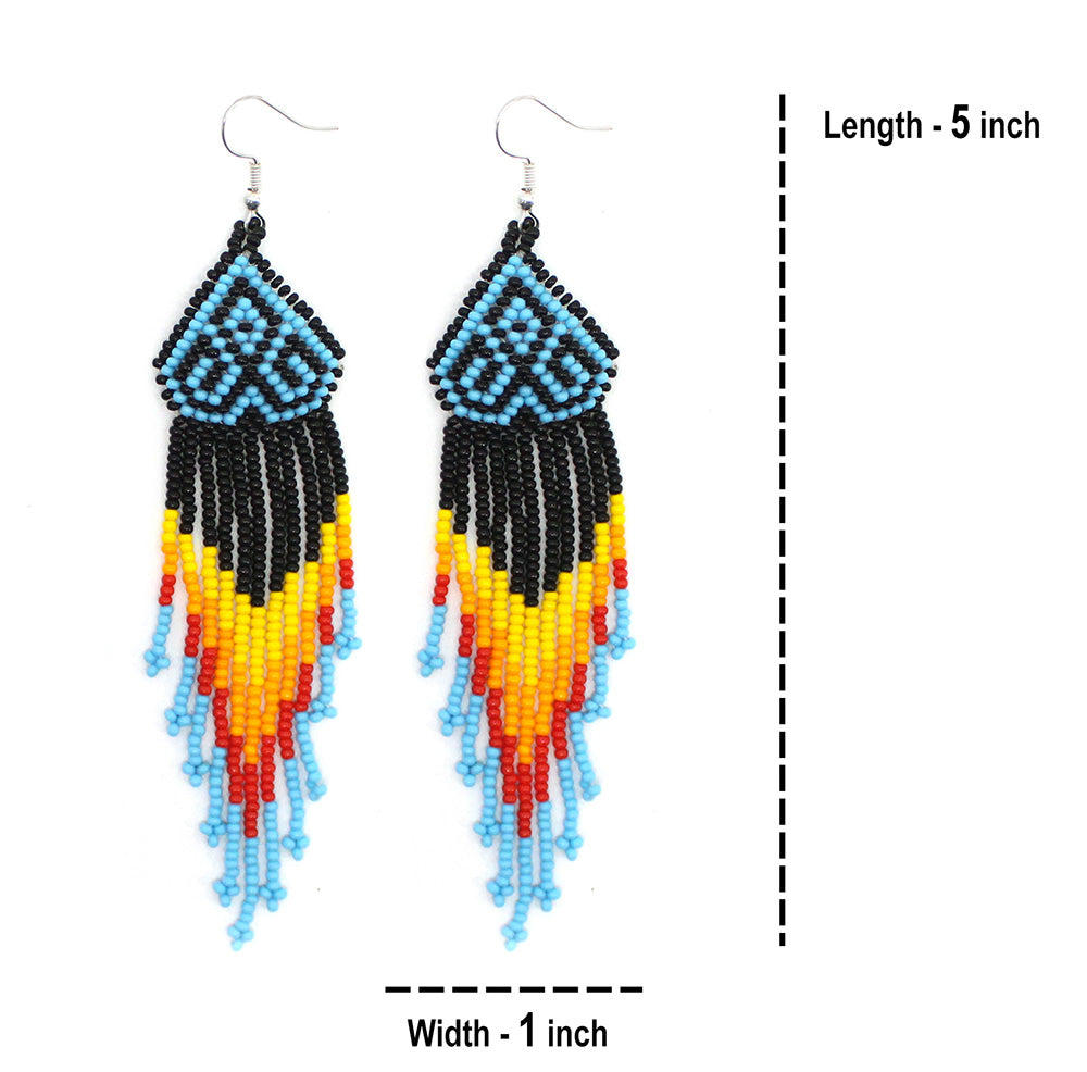 Black Multicolored Long Beaded Earrings