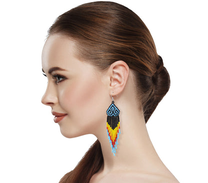 Black Multicolored Long Beaded Earrings