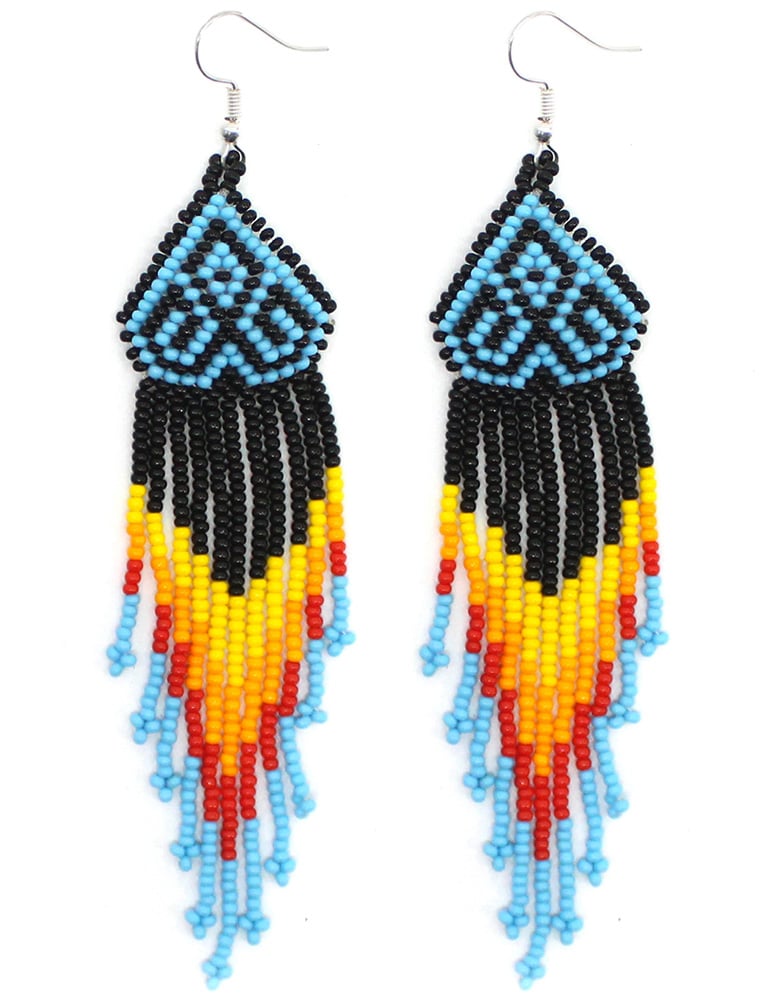 Black Multicolored Long Beaded Earrings