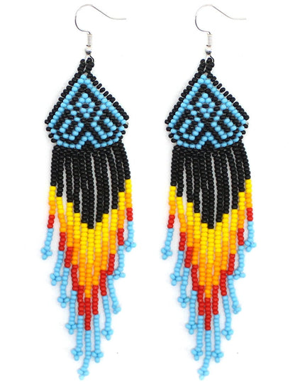 Black Multicolored Long Beaded Earrings