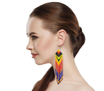 Handmade Blue Red Ethnic Native Style Earrings