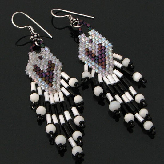 Elegant White Heart Beaded Earrings