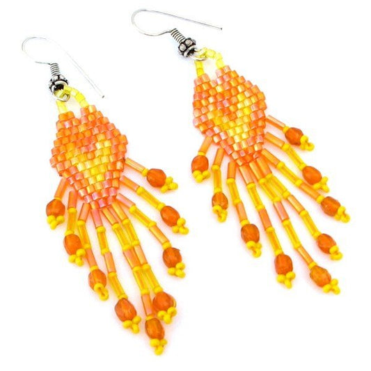 Orange & Peach Heart Fringe Earrings