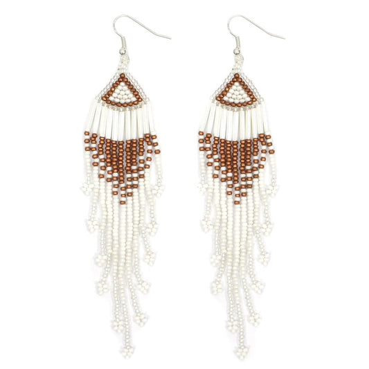 Handmade Beaded Native Style White Gold Hook Earrings