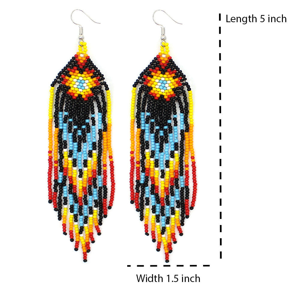 Handmade Beaded Native Style Black Star Sun Color Hook Earrings