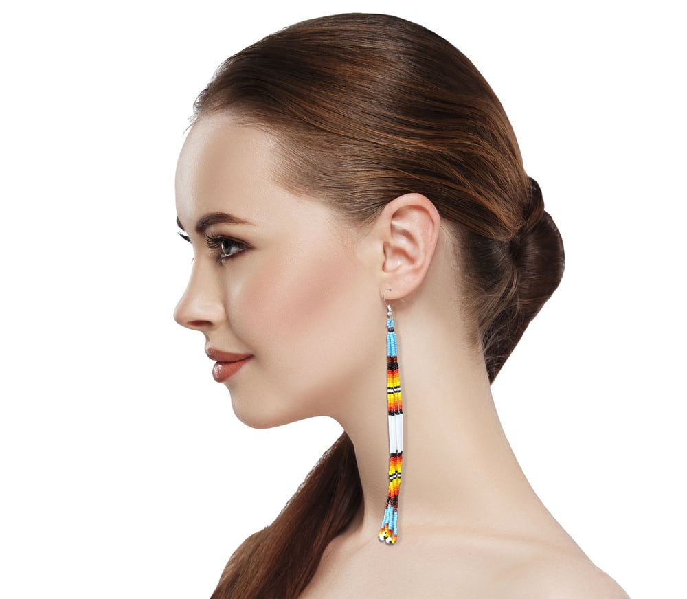 Native Style Handmade Beaded Multi-Color Long Earrings