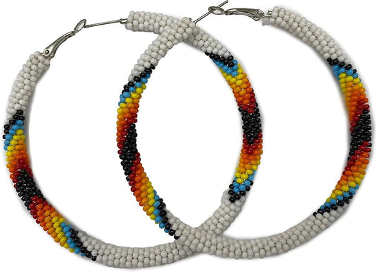 Handmade Beaded 3 inch Hoop Round Earrings Liver back for Women All Season
