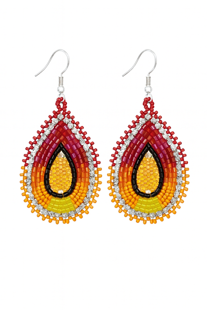 Sunset Glow Handmade Beaded Teardrop Earrings