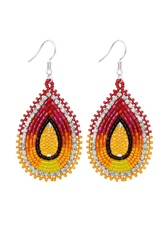 Sunset Glow Handmade Beaded Teardrop Earrings