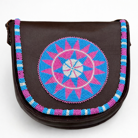 Handcrafted Beaded Leather Crossbody Bag – Artisan Mandala