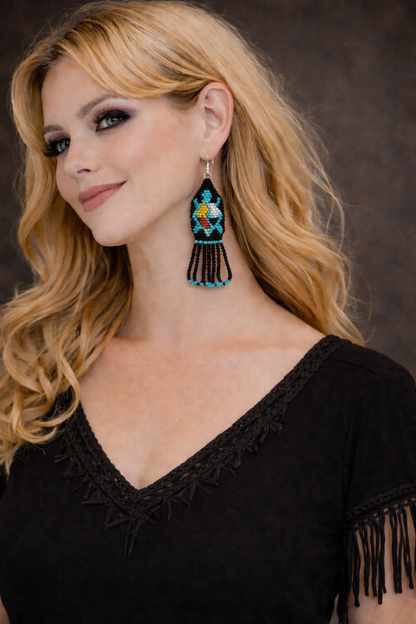 Handmade beaded Black Turtle 4 direction color earrings