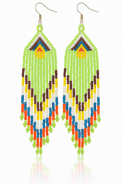 Lime Cascade Beaded Fringe Earrings – Handmade Boho Jewelry