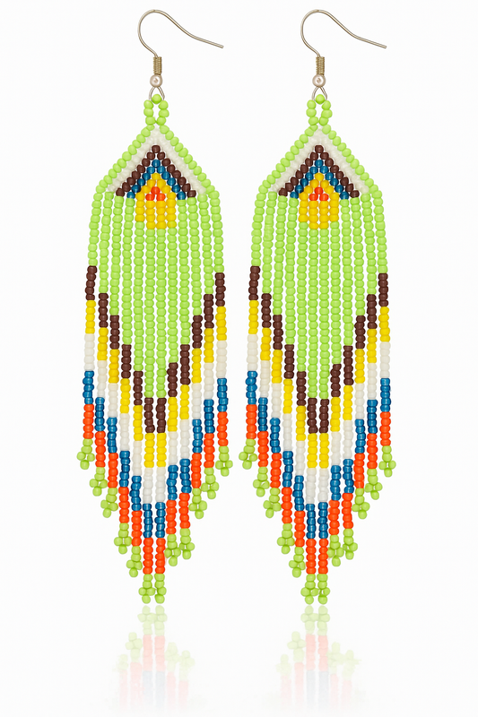 Lime Cascade Beaded Fringe Earrings – Handmade Boho Jewelry