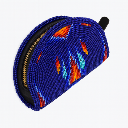 Native Inspired Ethnic Style Seed Bead Beaded Coin Purse(Blue Orange)