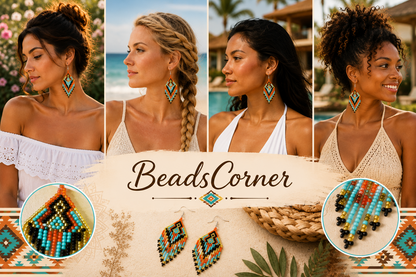 Handmade Beaded Multi Colored Seed Bead Earrings