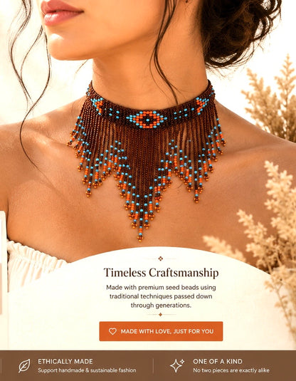 Handmade Beaded Brown Seed Bead Choker Necklace
