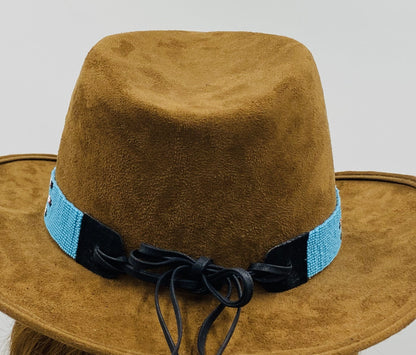 Blue White Red Yellow Seed Beaded Thunderbird Beadwork Cowboy Hat Band Belt