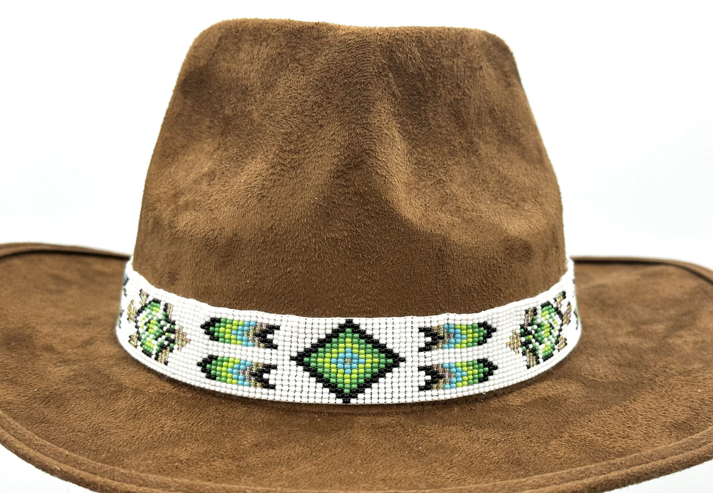 Handmade Loom Beaded Green Black White Turtle Cowboy Hatband - Adjustable 1-Inch Hatband