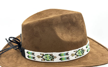Handmade Loom Beaded Green Black White Turtle Cowboy Hatband - Adjustable 1-Inch Hatband
