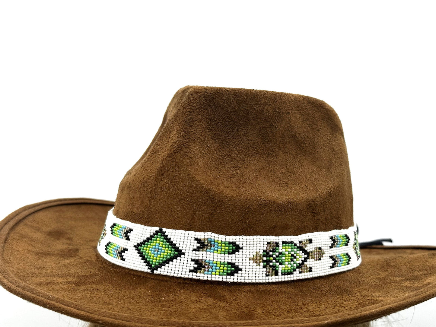 Handmade Loom Beaded Green Black White Turtle Cowboy Hatband - Adjustable 1-Inch Hatband