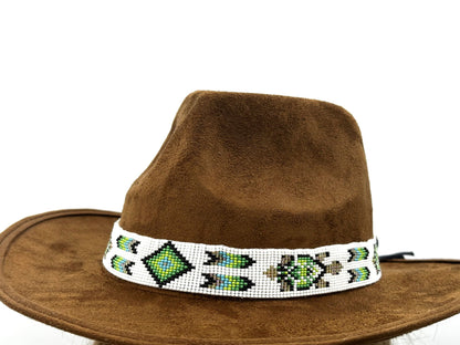 Handmade Loom Beaded Green Black White Turtle Cowboy Hatband - Adjustable 1-Inch Hatband