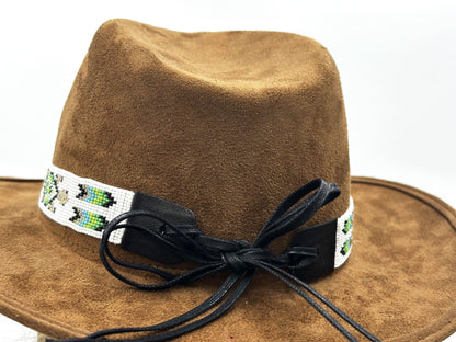 Handmade Loom Beaded Green Black White Turtle Cowboy Hatband - Adjustable 1-Inch Hatband