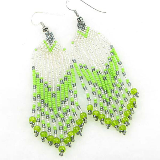 Handmade Beaded Green Seed Bead Earrings