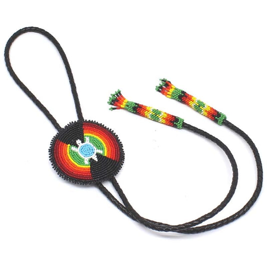 Handmade beaded Black leather Turtle Bolo Tie
