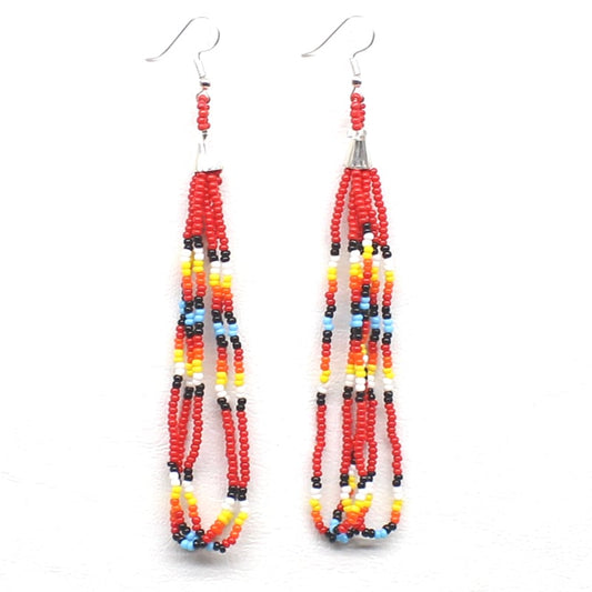 Handmade beaded Red long hook earrings