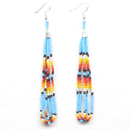 Handmade beaded long Cyan Blue hook earrings