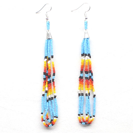 Handmade beaded long Cyan Blue hook earrings