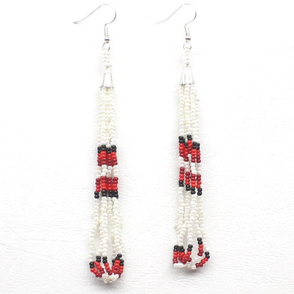 Handmade beaded White long hook earrings
