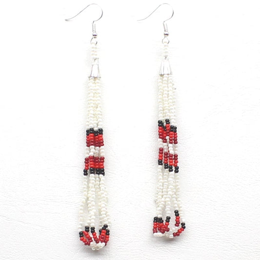 Handmade beaded White long hook earrings