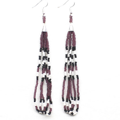 Handmade beaded long Purple hook earrings