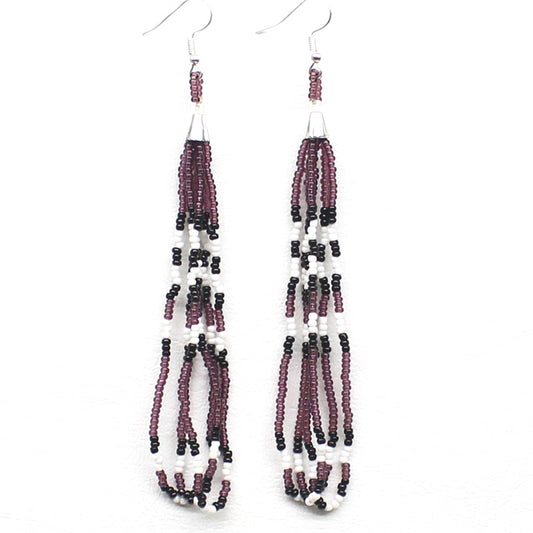 Handmade beaded long Purple hook earrings