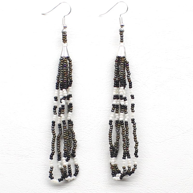Handmade beaded long Iris Black hook earrings