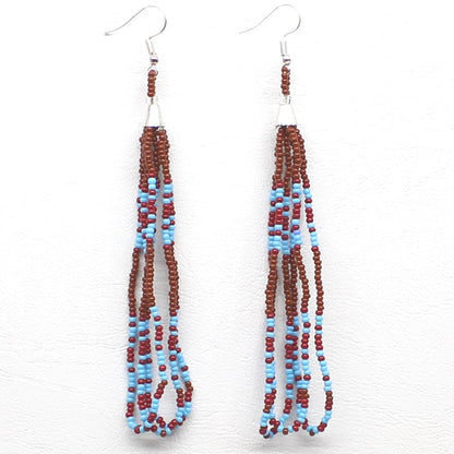 Handmade beaded long Brown hook earrings